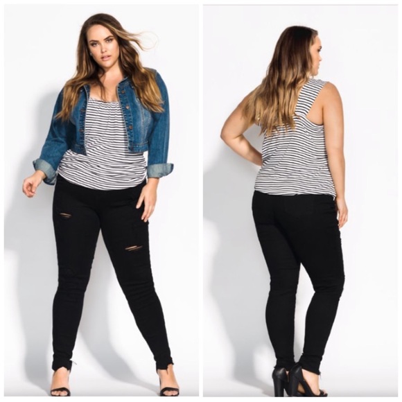 City Chic Tops - City Chic Cami Twist Black & White Stripe Tank 22